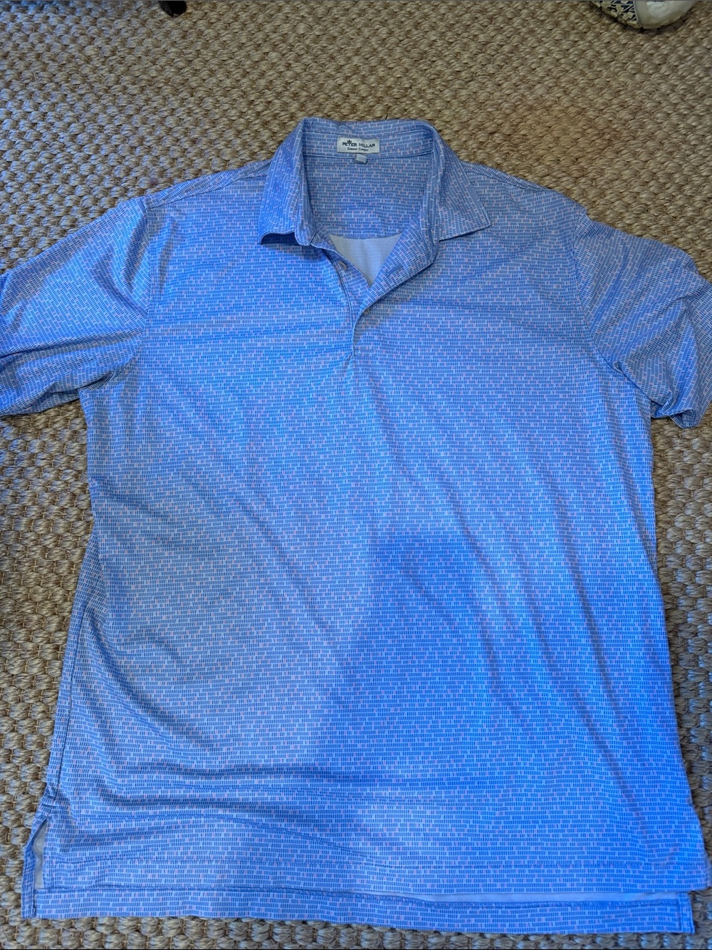 Peter Millar Light Blue Patterned Short-Sleeve men’s performance golf shirt